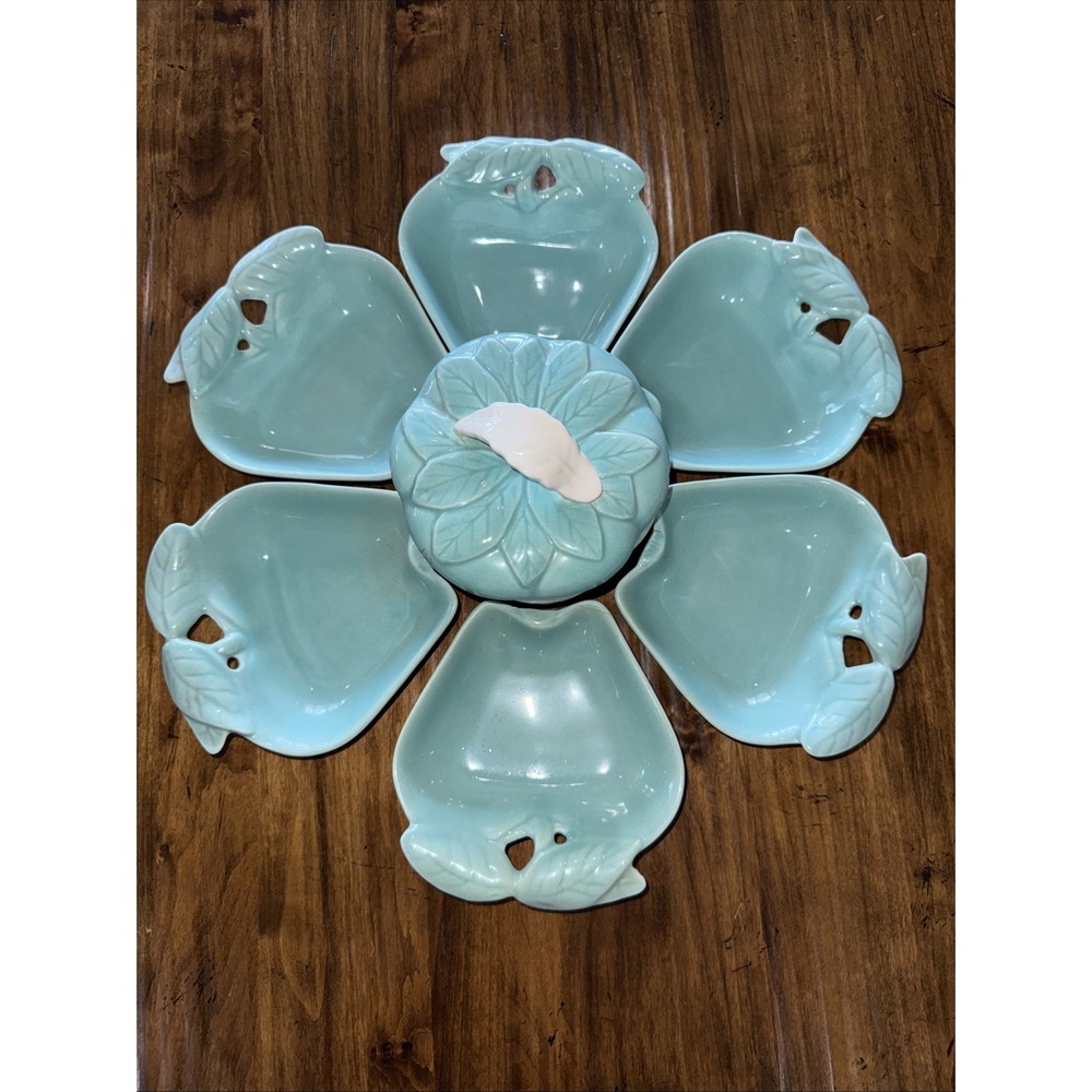 VTG Hoenig of California Turquoise #734 8 Piece Apple Serve/Dip Set